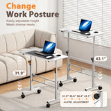Homall 32" Small Standing Desk with Mobile Lockable Wheels, Adjustable Height Portable Desk for Home Office, Brown