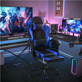 Lacoo PU Leather Gaming Chair Carbon Fiber Massage Ergonomic Gamer Chair Height Adjustable Computer Chair with Footrest & Lumbar Support,Black