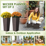 Homall 2-Pack Plastic Planter with Inside Pots, 24" Tall Planter for Indoor Outdoor Use, Rattan pattern Decorative Plastic Pot for Front Porch Containers Patio Deck