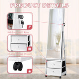 Homall Jewelry Armoires Cabinet With LED Mirror Wheels Lockable Standing Storage Box with 2 Drawers, White