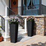 Homall 2-Pack Plastic Planter with Inside Pots, 24" Tall Planter for Indoor Outdoor Use, Rattan pattern Decorative Plastic Pot for Front Porch Containers Patio Deck