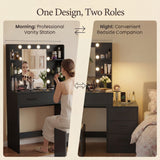 Homall Makeup Vanity Desk with LED Lights, Mirror & Power Outlet, Dressing Table with 4 Shelves and 5 Drawers, Vanity Set & Nightstand for Bedroom