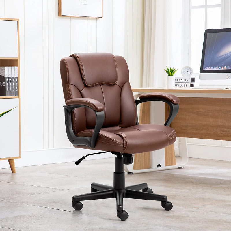 HOMALL Faux Leather Mid-Back Executive Office Desk Chair with Lumbar Support