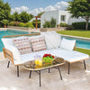 Homall 3-Piece Outdoor Conversation Set Patio Rattan Furniture Set with Cushions & Table,White