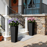 Homall 2-Pack Plastic Planter with Inside Pots, 24" Tall Planter for Indoor Outdoor Use, Rattan pattern Decorative Plastic Pot for Front Porch Containers Patio Deck