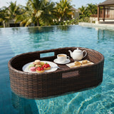 Homall 25.59×15.75×7.1in Rattan Floating Pool Tray Wicker Serving Tray for Food Drinks Floats for Spas Pool Parties