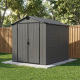 6x8ft Outdoor Plastic Storage Shed with Window,Weather-Resistant, Easy Assembly, Wood-Effect Outdoor Shed for Garden & Tool Storage ,Dark Gray