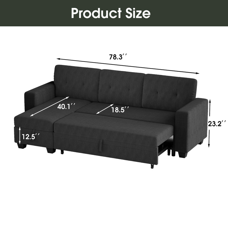 Homall Multi-Person Sofa Bed with Storage Space, Stretchable into Bed, 3 Seat Corduroy Sofa Bed