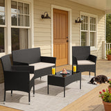Homall 4 Pieces Patio Conversation Set Outdoor Furniture Rattan Chairs Wicker Seating with Cushion and Table Weather-resistant for Porch Garden Backyard