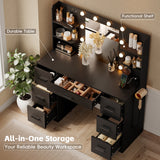 Homall Vanity Desk with Mirror and LED Lights, Makeup Vanity with 7 Drawers & 4 Shelves, Vanity Table with Power Outlet for Bedroom Dressing Room