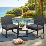 Homall 3 Pieces Patio Bistro Chairs Set, Outdoor PE Rattan Chairs with Cushions and Coffee Table Conversation Set