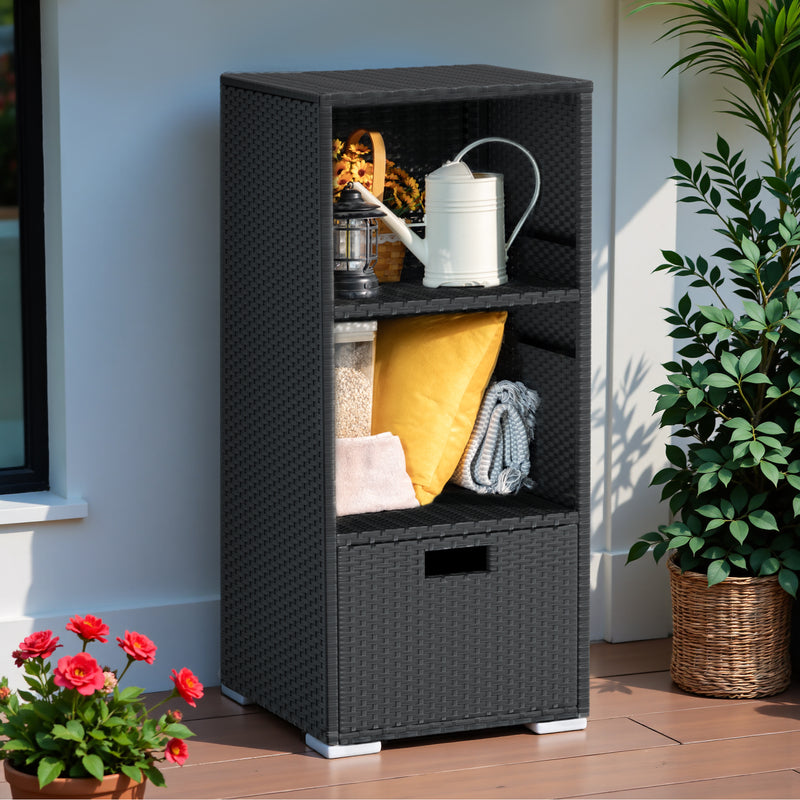 Homall Outdoor Rattan Storage Cabinet Patio Furniture Outside Vertical Storage Cabinet with Adjustable Shelves