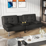 Homall Futon Sofa Bed Faux Leather Couch Modern Convertible Folding Recliner with 2 Cup Holders