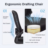 Vyrox Ergonomic Drafting Chair, Office Chair with Adjustable Foot Ring & Lumbar Support, Standing Desk Chair with Flip-up Armrests, Black