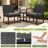 Homall 3 Pieces Patio Bistro Chairs Set, Outdoor PE Rattan Chairs with Cushions and Coffee Table Conversation Set