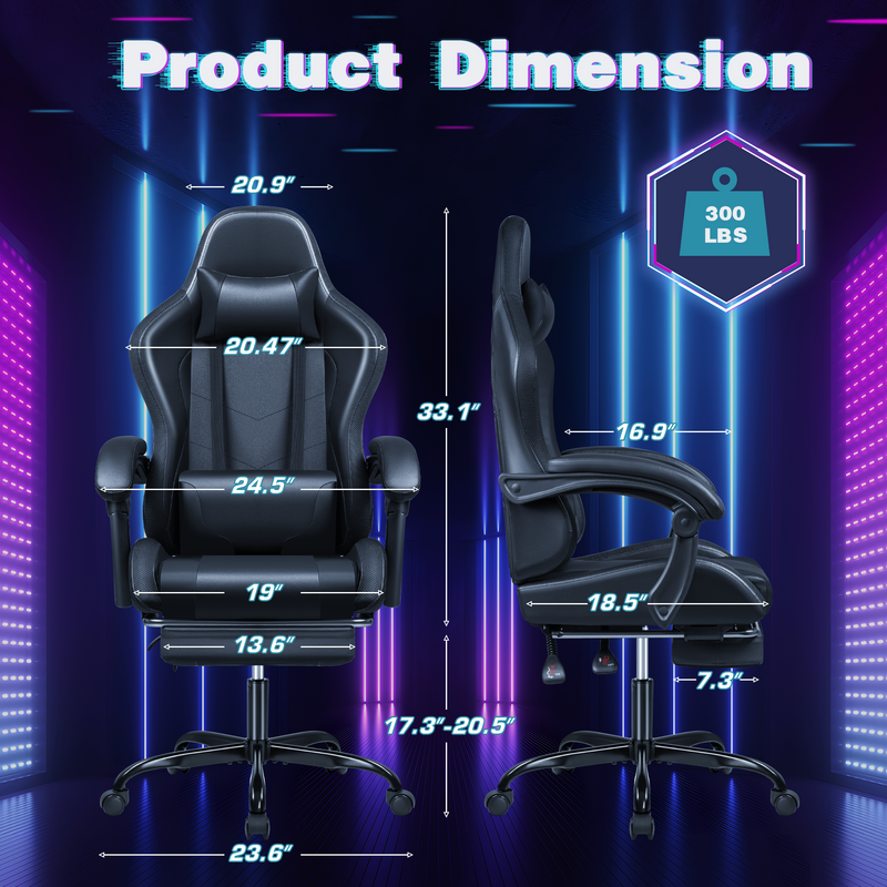 Homall L Shaped Gaming Desk and Chair Set, Carbon Fiber Desktop Corner Computer Desk RGB Massage Ergonomic Racing Chair E-Sports LED Lights RGB Gaming Chair with Footrest