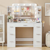 Homall Vanity Desk with Lights & Mirror, Makeup Vanity Table with Power Outlet & Storage for Bedroom Dressing Room, White