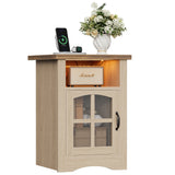 Homall Nightstand Set of 2 with Charging Station & Adjustable LED Lights, End Table Bedside Table with Glass Door & Open Shelf for Bedroom Living Room