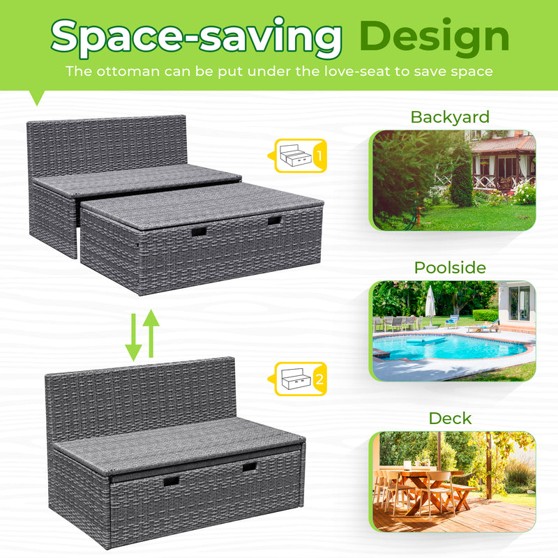 Homall Outdoor Daybed Patio Furniture Set Rattan Storage Daybed with Cushion and Side Table