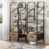 Homall Open Display Shelf with Storage Cabinet Triple Wide Tiers Industrial Bookcases and Bookshelves with Wood and Metal Frame