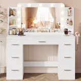 Homall Vanity Desk with Lights & Mirror, Makeup Vanity Table with Power Outlet & Storage for Bedroom Dressing Room, White