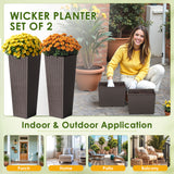 Homall 2-Pack Plastic Planter with Inside Pots, 24" Tall Planter for Indoor Outdoor Use, Rattan pattern Decorative Plastic Pot for Front Porch Containers Patio Deck