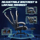 Vyrox Reclining Gaming Chair with Footrest, Massage Lumbar Support, Breathable Technical Fabric, Ergonomic Video Game Chair with Headrest