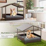 Homall Outdoor&Indoor Wicker Dog House with Removable Cushion Dog Shelter Dog Bed with Canopy Raised Dog Bed for Small/Medium Dogs