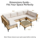 Homall 7 Pieces Patio Furniture Conversation Set Outdoor Wicker Premium PE Rattan Sofa with Tempered Glass Coffee Table All-Weather for Garden Poolside Porch,Beige