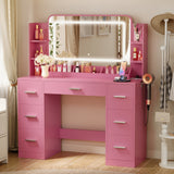 Homall Makeup Vanity Set with Mirror, Vanity Desk with LED Mirror & Charging Station, Vanity Table with Storage Drawers & Shelves for Bedroom Dressing Room