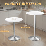 Homall 2 Pieces Bar Table Height Adjustable Bistro Pub Table Cocktail Round Table with Metal Base, White/Sliver
