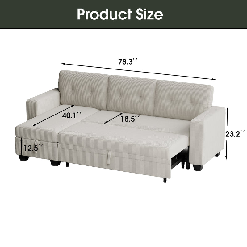 Homall Multi-Person Sofa Bed with Storage Space, Stretchable into Bed, 3 Seat Corduroy Sofa Bed