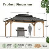 Homall 12x16 FT Wood Gazebo China Fir Permanent Pavilion with Galvanized Steel Hardtop Double Roof for Patio Garden Backyard
