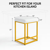Vyrox Bar Stools Set of 2, 24 Inch Counter Height Bar Stools with Footrest, PU Leather Upholstered Counter Stool for Kitchen, Gold