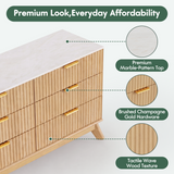 Homall 6 Drawer Double Dresser for Bedroom, Modern Fluted Wide Dresser Chest of Drawers with Marble-Pattern Top, Wood Storage Dresser for Living Room, Entryway,