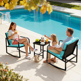 Lacoo 3 Pieces Outdoor Rocking Chair Furniture Sets Modern Patio Furniture Set Rocking Wicker Bistro Sets Cushioned PE Rattan Chairs Conversation Sets with Glass Coffee Table