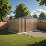 Homall 10' x 8' ft Outdoor Metal Storage Shed with Sloping Roof and Double Lockable Door for Backyard, Brown