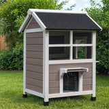 Homall Outdoor Wooden Cat House with Air Vents, Indoor Feral Cat Shelter with Escape Door and Balcony