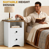 Homall NightStand Set of 2 with 2 Drawers & Open Storage Shelf, Farmhouse End Table Bedside Table for Bedroom Living Room
