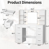 Homall Vanity Desk with Mirror and LED Lights, Makeup Vanity with 7 Drawers & 4 Shelves, Vanity Table with Power Outlet for Bedroom Dressing Room