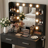 Homall Makeup Vanity Set with Mirro & 3 Modes Lights, Vanity Desk with Stool & Storage Drawers Shelves, Vanity Table with Power Outlet for Bedroom Dressing Room