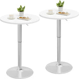 Homall 2 Pieces Bar Table Height Adjustable Bistro Pub Table Cocktail Round Table with Metal Base, White/Sliver