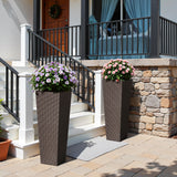 Homall 2-Pack Plastic Planter with Inside Pots, 24" Tall Planter for Indoor Outdoor Use, Rattan pattern Decorative Plastic Pot for Front Porch Containers Patio Deck