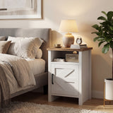 Homall Farmhouse Nightstand Set of 2 with Shelf and Barn Door Wood Modern Beside Tables for Bedroom Living Room, White