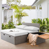 Homall Outdoor Daybed Patio Furniture Set Rattan Storage Daybed with Cushion and Side Table