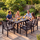 Homall 7 Piece Patio Dining Set, HDPE Outdoor Dining Table and 6 Armrest Chairs, Patio Furniture Set with Umbrella Hole for Backyard Garden Porch, Black