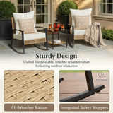 Lacoo 3 Pieces Patio Conversation Set Outdoor Rocking Bistro Set Wicker Furniture PE Rattan Chairs with Table for Lawn Courtyard Garden Balcony