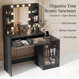 Homall Makeup Vanity Desk with LED Lights, Mirror & Power Outlet, Dressing Table with 4 Shelves and 5 Drawers, Vanity Set & Nightstand for Bedroom