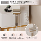 Homall Vanity Desk with Mirror, Power Outlet & LED Lights, Makeup Vanity Table with 2 Drawers & 4 Shelves, Dressing Table for Bedroom Dressing Room