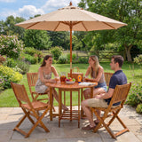 Homall 5-Piece Foldable Solid Wood Dining Table and Chair Set, Round Solid Wood Dining Cart and Chairs with Umbrella Hole , Light Brown